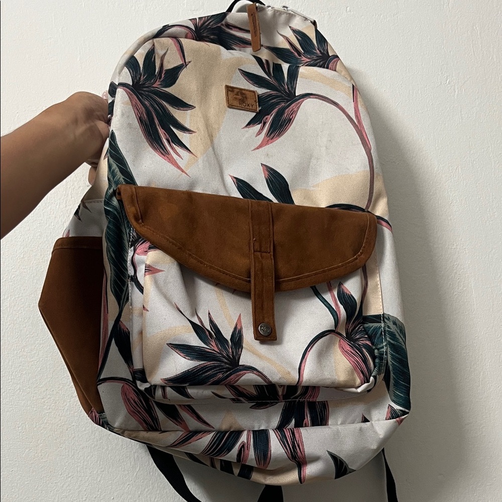 Roxy Floral Canvas Backpack with Brown Accents